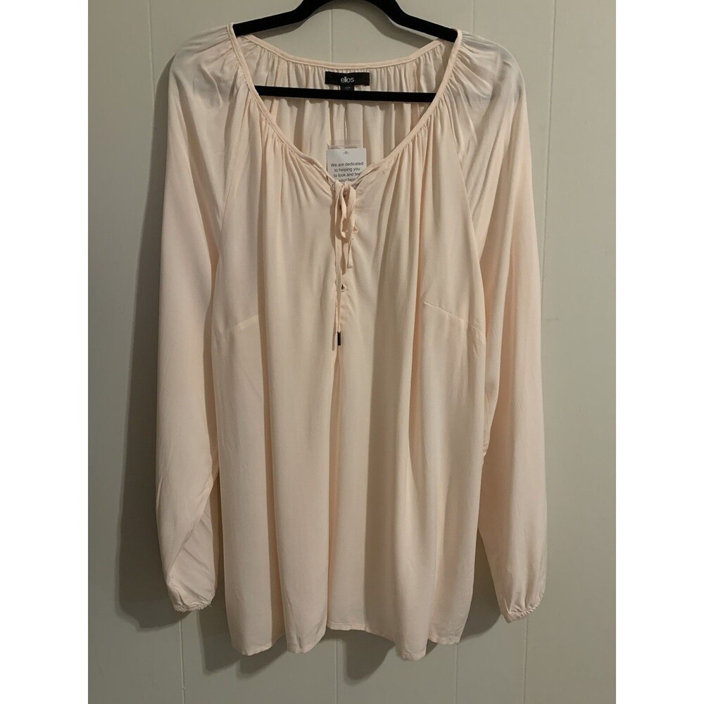Ellos Womens Size Large Top Pale Pink Long Sleeve Tunic NWOT Rayon